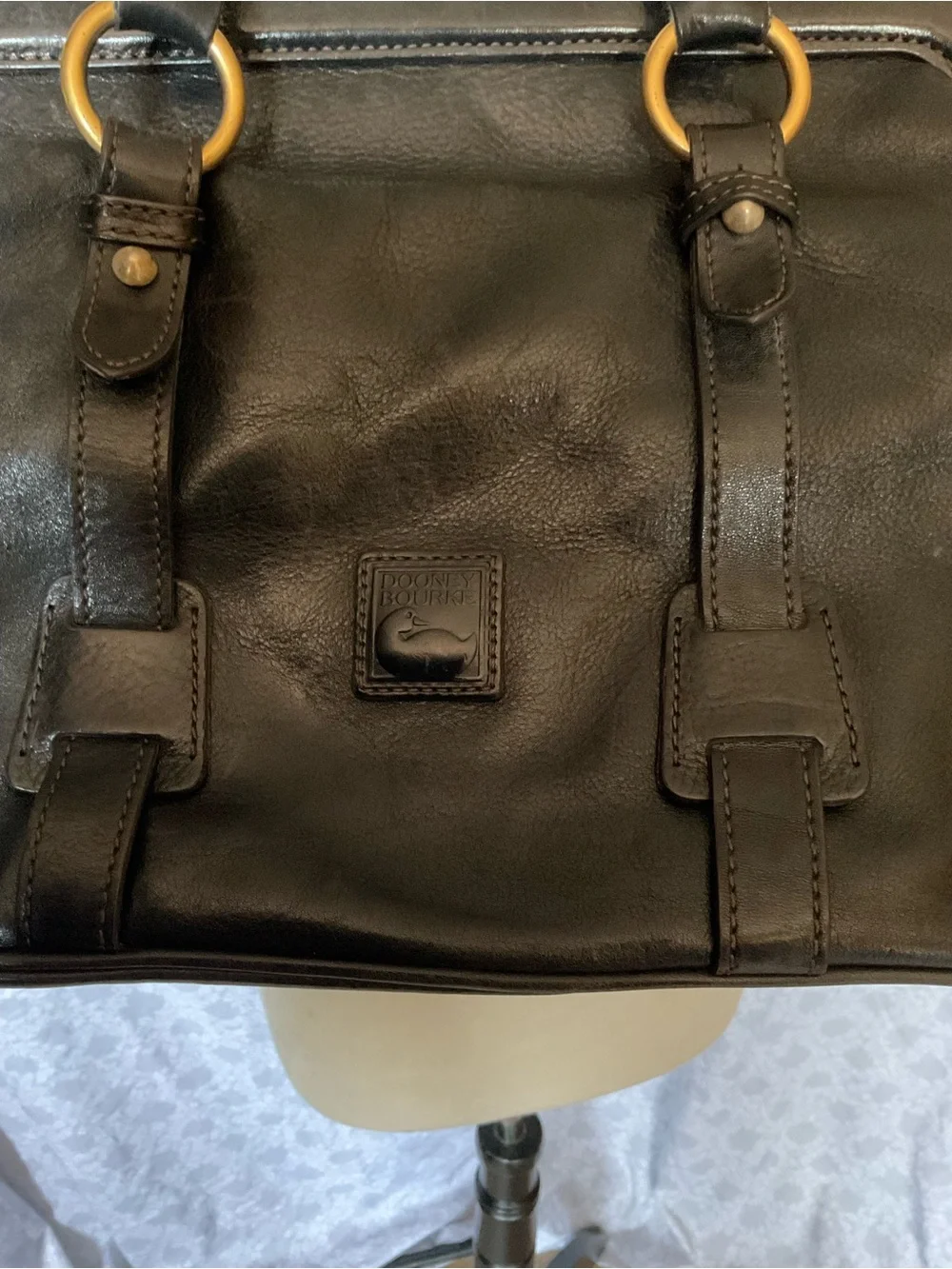 Dooney & Bourke Black Leather Satchel with Gold Hardware